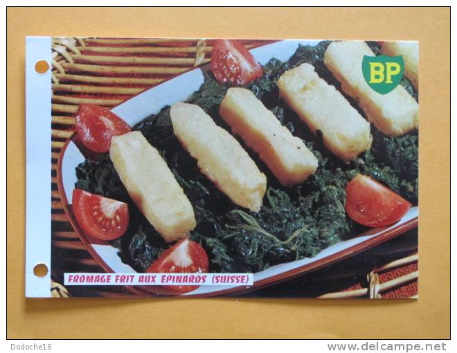 PUBLICITE BP - RECETTE FROMAGE FRIT AUX EPINARDS (Suisse)  (Avec Sachet BP)(4 Scans) - Werbepostkarten