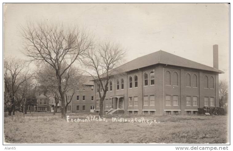 Fremont NE Nebraska, Midland College, Architecture Campus Buildings, C1910s Vintage Real Photo Postcard - Fremont