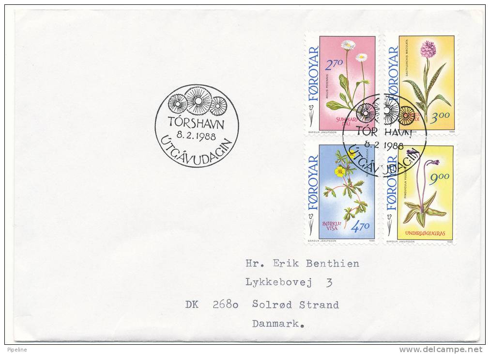 Faroe Islands FDC 8-2-1988 Complete Set Of 4 Flowers Sent To Denmark - Faroe Islands