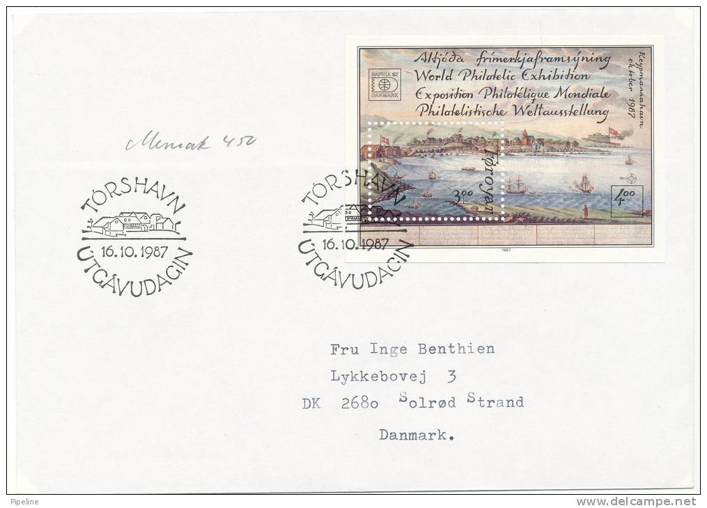 Faroe Islands FDC 16-10-1987 Mini Sheet Hafnia 87 Sent To Denmark - Faroe Islands