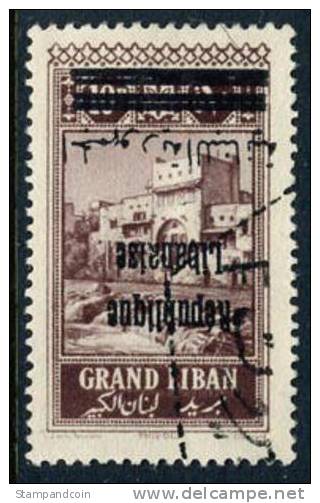 Grand Lebanon #94c Used Inverted Overprint Error From 1928 - Gebraucht