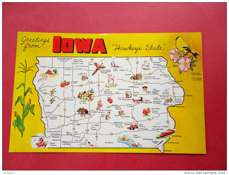 Map---  Greetings From Iowa  Early Chrome  ==   Ref   558 - Other & Unclassified