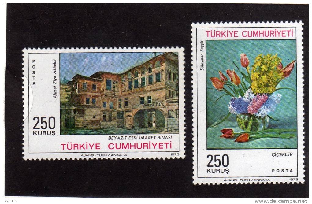 TURCHIA - TURKÍA - TURKEY 1973 PAINTINGS BEYAZIT  ISTANBUL AKBULUT - FLOWERS SEYYIT  - DIPINTI MNH - Neufs