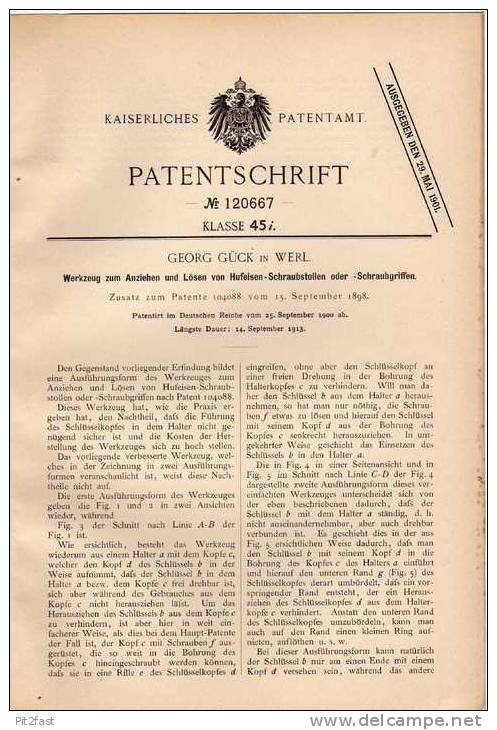 Original Patentschrift - G. Gück In Werl , 1900 , Werkzeug Für Hufeisen , Pferd , Pferde , Schmied !!! - Antike Werkzeuge