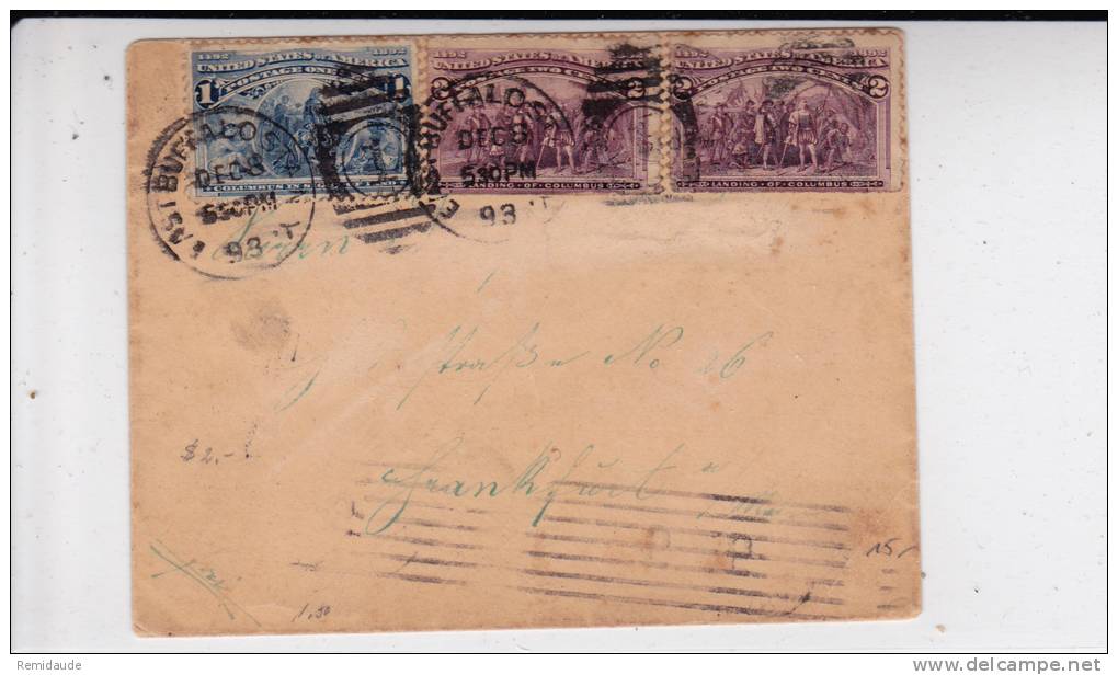 USA - 1893 - ENVELOPPE De EAST BUFFALO STAN Pour FRANKFURT (GERMANY) - Lettres & Documents