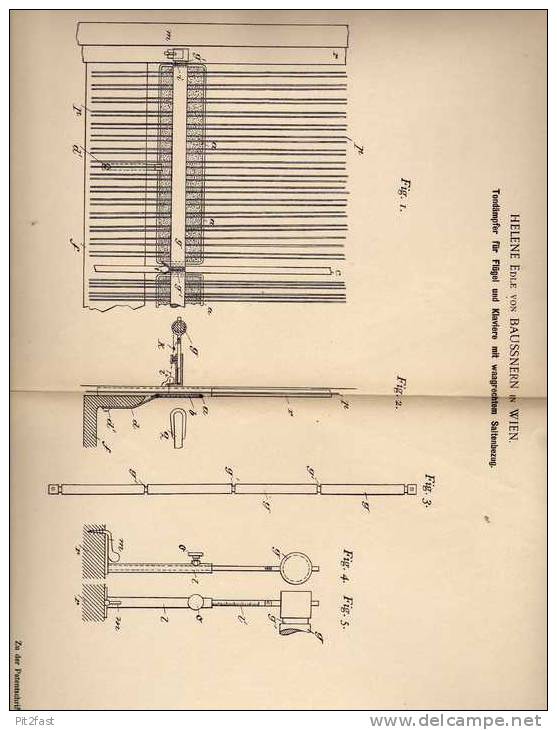 Original Patentschrift - Helene Edle Von Baussnern In Wien , 1900 , Tondämpfer Für Flügel Und Klavier !!! - Instrumentos De Música
