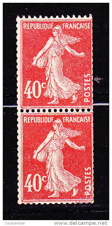 FRANCE N° 194 40C SEMEUSE VERMILLON PAIRE DE ROULETTES NEUVES ** - Coil Stamps