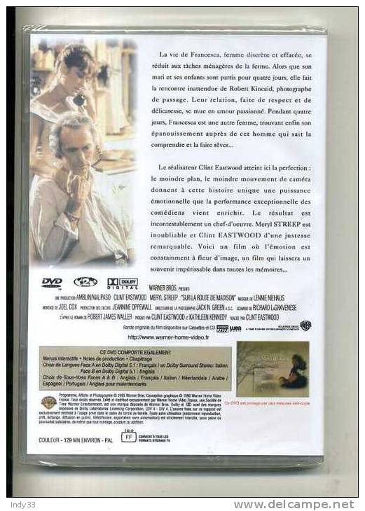 - FILM . SUR LA ROUTE DE MADISON .  DVD DE 1998 ; ETAT NEUF . - Drama