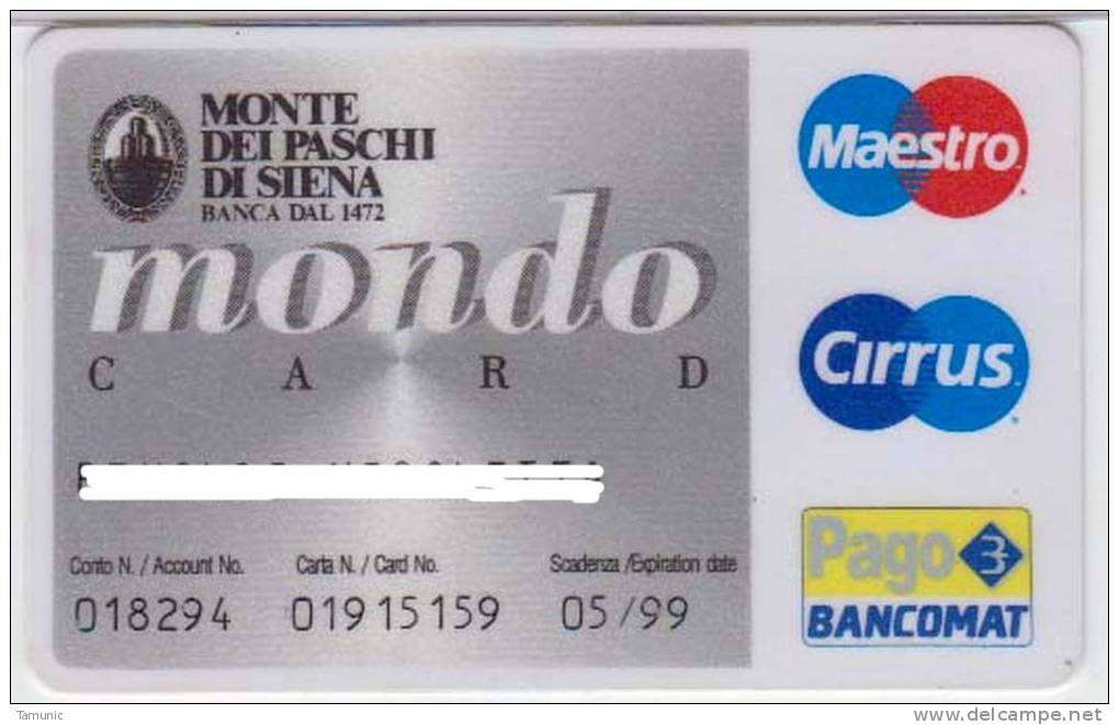 ITALY MAESTRO CIRRUS MONDO BANK CARD - Cartes De Crédit (expiration Min. 10 Ans)