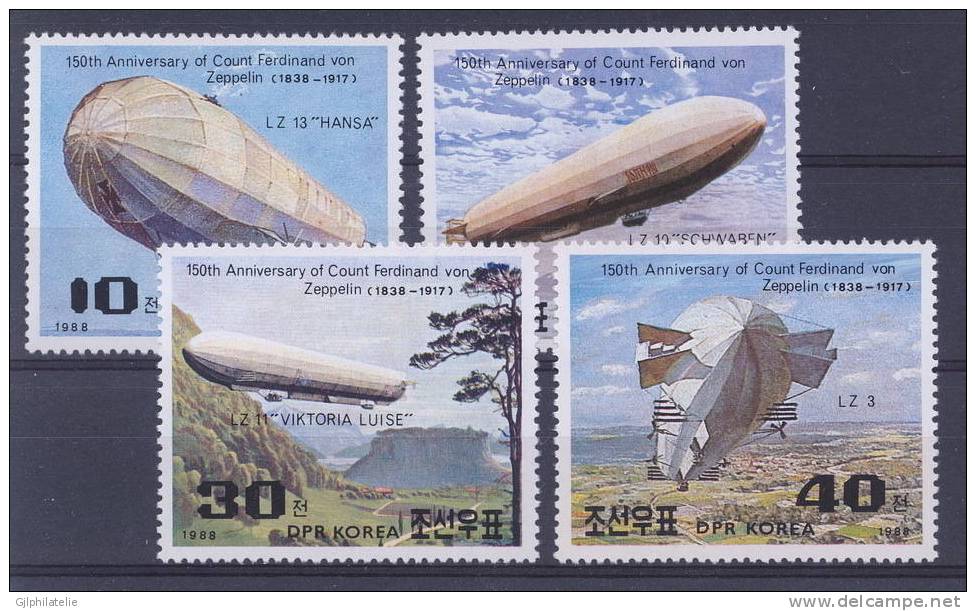 COREE NORD 2821/24 - 2825 Ferdinand Von Zeppelin - Zeppelines