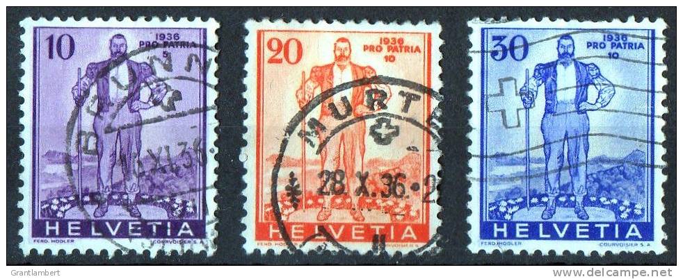 Switzerland 1936 Pro Patria - Freiburg Cowherd Set Of 3 Used - Unused Stamps