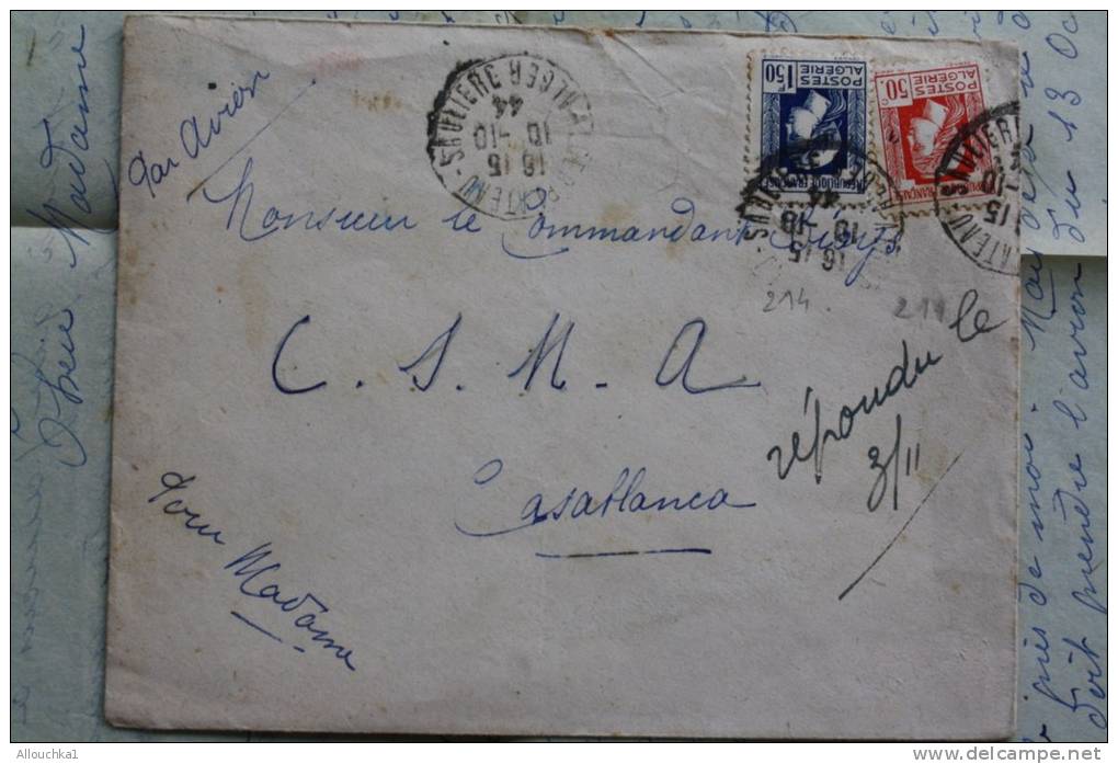 Lettre+ Courrier :Alger Plateau Sauliére Pr Casablanca  - Timbres N° 214-211 (Algérie Ex Colonie Française) 1944 Guerre - Brieven En Documenten