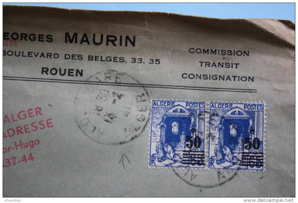 Lettre En Tête Maurin Agence En Douane:Alger Gare-Timbre N°surcharge (Algérie Ex Colonie Française)13/02/1941 Guerre - Brieven En Documenten