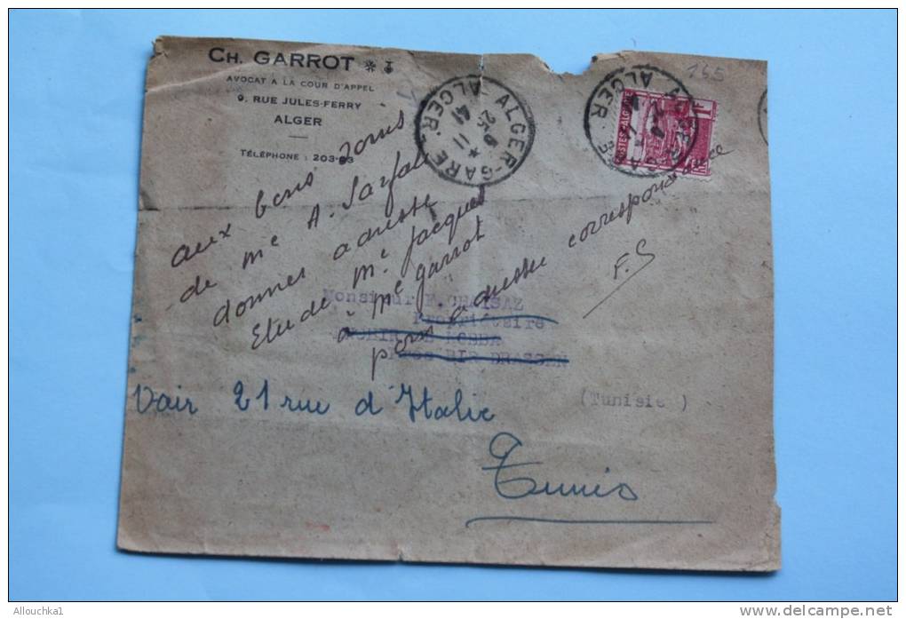 Lettre En Tête Garrot :Alger Gare Pour Tunis -Timbre N°165 (Algérie Ex Colonie Française)CAD Manuel 25/11/1941 Guerre - Lettres & Documents