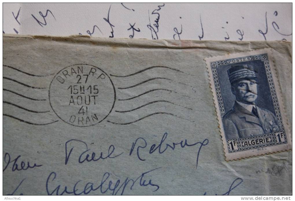 Rare (timbre Pétain 158 )Lettre D´amour +courrier>ORAN RP Pr Antibes(Algérie Ex Colonie Française)flamme 27/8/1941gue - Autres & Non Classés