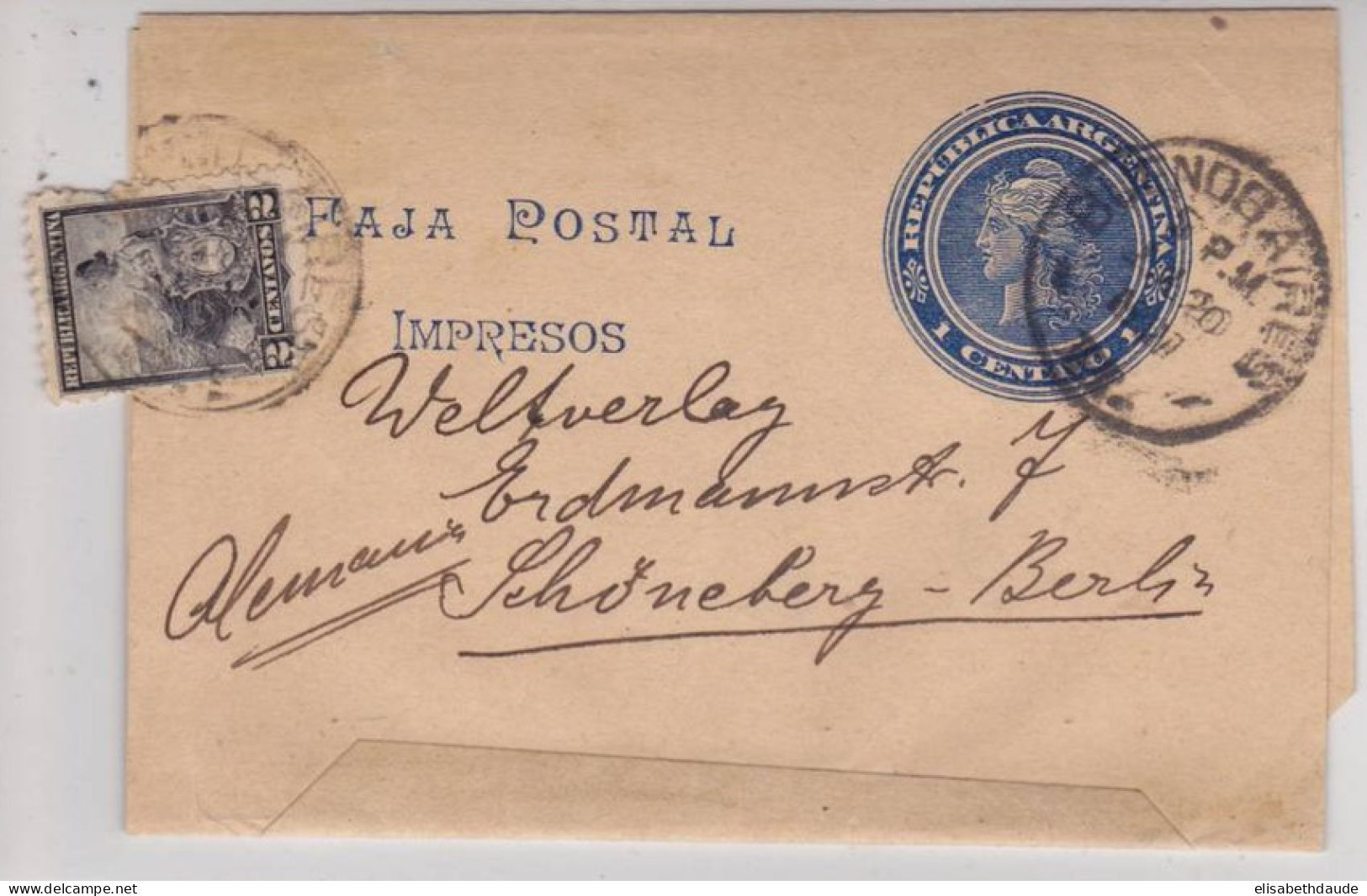 ARGENTINA - 1907 - BANDE JOURNAL ENTIER POSTAL Pour BERLIN (GERMANY) - Entiers Postaux