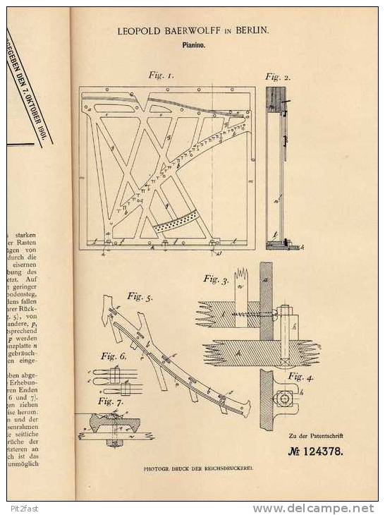 Original Patentschrift - L. Baerwolff In Berlin , 1900 , Piano , Pianino , Klavier !!! - Muziekinstrumenten