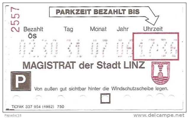 Ticket De Parking / Parschein - Stadt Linz 31-07-2006 [ville De Linz -  Österreich - Autriche - Austria] - Sonstige & Ohne Zuordnung