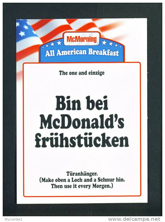 GERMANY  -  McDonalds/Advertising Publicity Postcard/Used As Scans - Restaurants