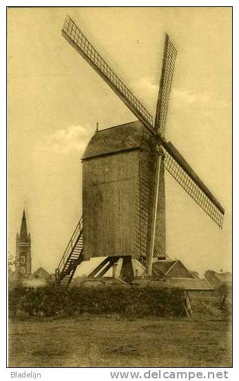 GITS Bij Hooglede (W.Vl.) - Molen/moulin - Oude Prentkaart Van De Verdwenen Plaatsmolen En De Kerk. Mooie Close-up! - Hooglede