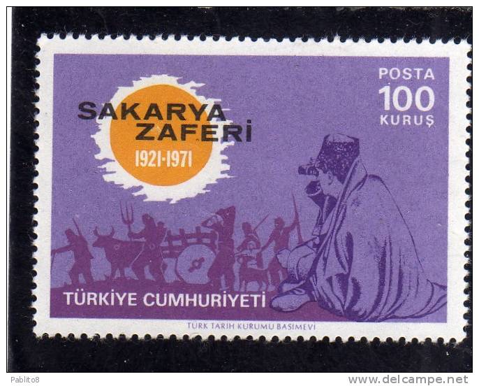 TURCHIA - TURKÍA - TURKEY 1971 ANNIVERSARY SAKARYA VICTORY - 50 TH ANNIVERSARIO VITTORIA MNH - Neufs