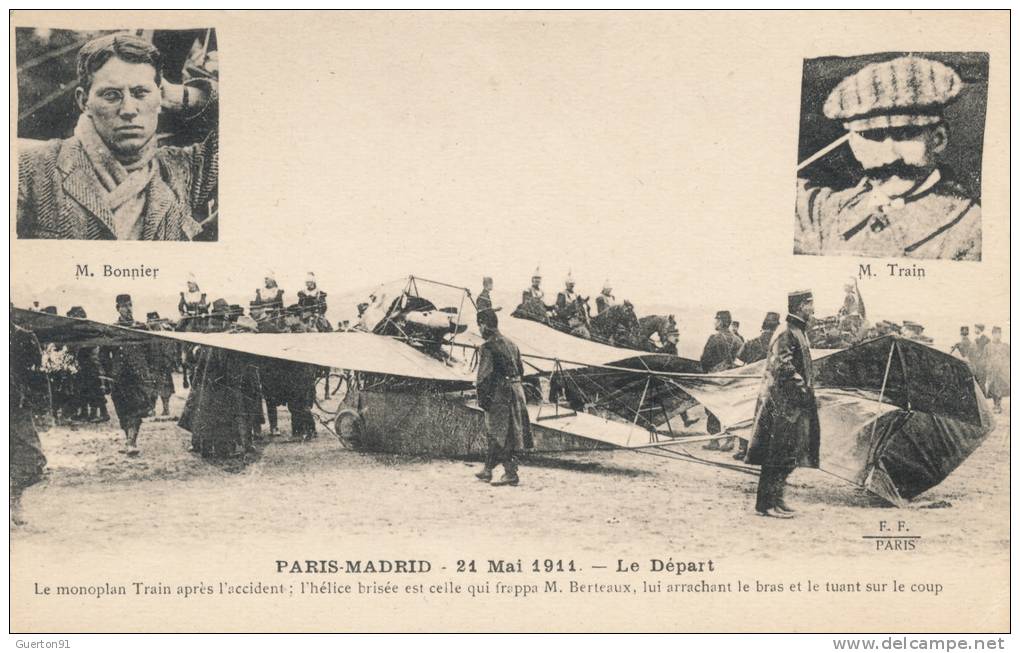 ( CPA AVIONS )  PARIS-MADRID  - 21 MAI 1911  -  Le Départ  - - Incidenti