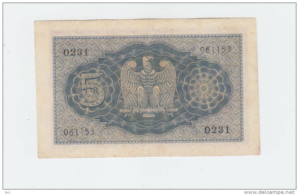 ITALY 5 Lire 1940 VF++ P 28 - Italië– 5 Lire