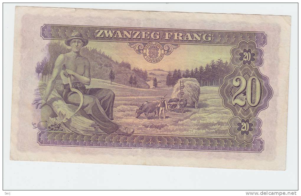Luxembourg 20 Francs 1943 VF++ Crispy Banknote P 42 - Luxemburg