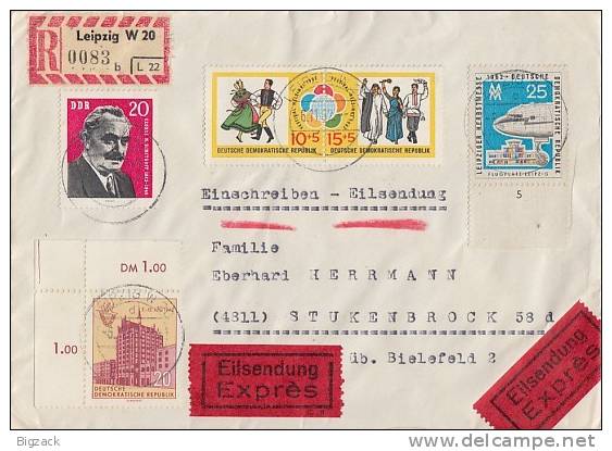 DDR Eilbote-R-Brief Mif Minr.3x W ZD 42,893,899 OER,915 Leipzig - Briefe U. Dokumente