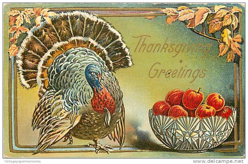 184301-Thanksgiving, Unknown Pub, Turkey, Bowl Of Apples, Embossed Litho - Thanksgiving