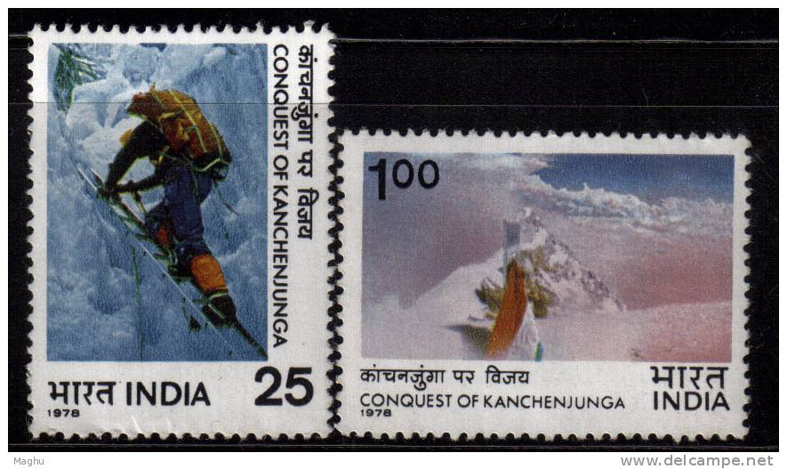 India MNH 1978, Set Of 2, Conquest Of Kanchenjunga, Mounteerring, Mountain, Nature, Glaciers., - Ungebraucht