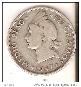 MONEDA DE PLATA DE LA REP. DOMINICANA DE MEDIO PESO DEL AÑO 1947  (COIN) SILVER,ARGENT. - Dominicaine