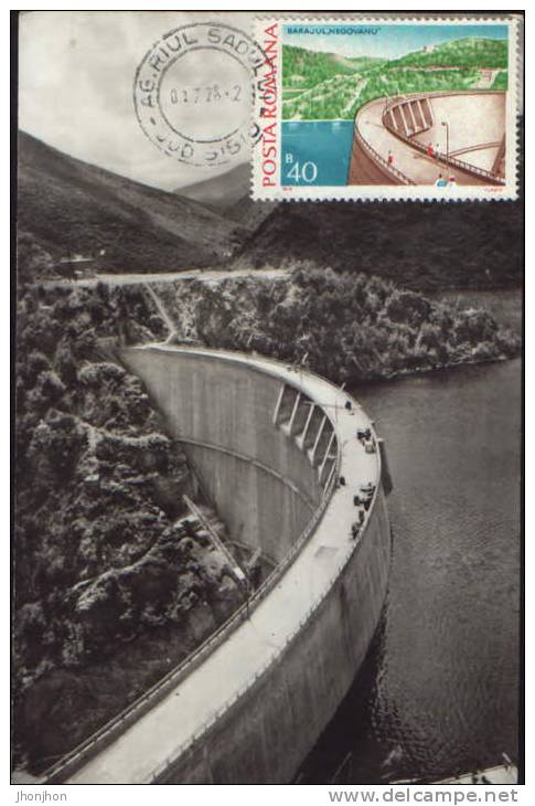 Romania-Maximum Postcard 1978-Negovanu The Dam And Hydroelectric Plant Lake Of Sadu V - Elektriciteit