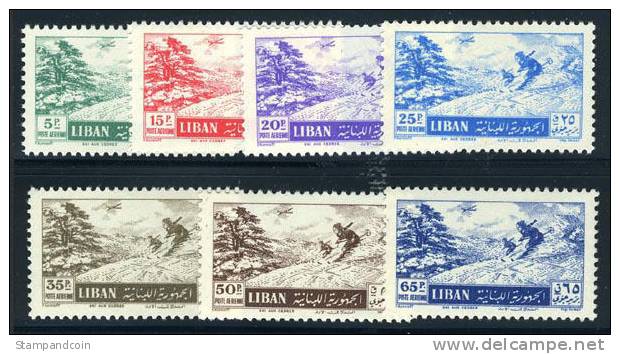 Lebanon C200-06 Mint Hinged Skiing In Cedars Airmail Set From 1955 - Lebanon