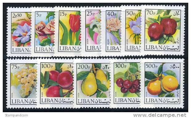 Lebanon C658-69 Mint Never Hinged Flowers & Fruits Airmail Set From 1973 - Lebanon