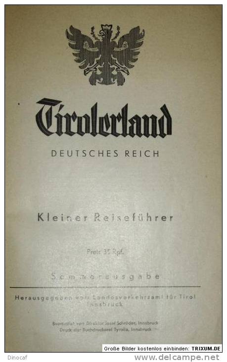 Schröder, TIROLERLAND, Deutsches Reich, Reiseführer, 1938, Innsbruck,  Tirol, Mit Zahlreichen Illustrationen - Altri & Non Classificati