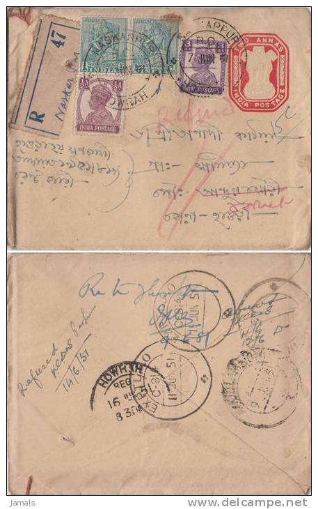 Br India, Experimental P O, King George VI, Lion Pillar, Registered Postal Stationary Envelope,  As Scan - Enveloppes