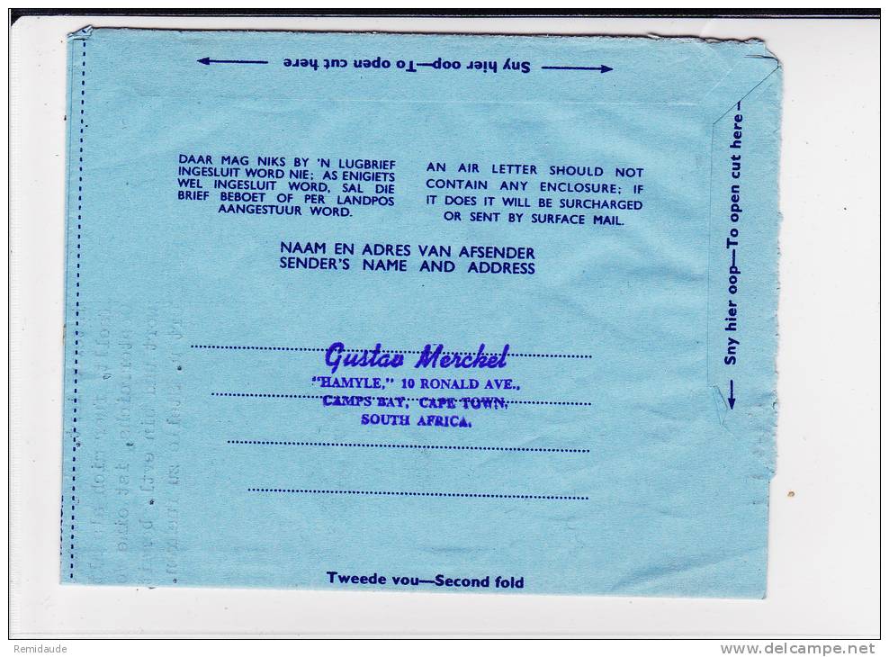 SOUTH AFRICA - 1967 - LETTRE AEROGRAMME De CAPE TOWN Pour ERZINGEN (GERMANY) - Poste Aérienne