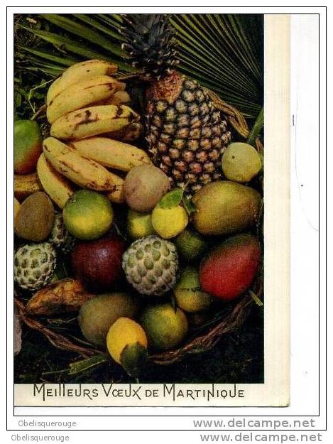 972 MARTINIQUE MEILLEURS VOEUX PLATEAU DE FRUITS EXOTIQUES BANANE ANANAS MANGUE - La Trinite