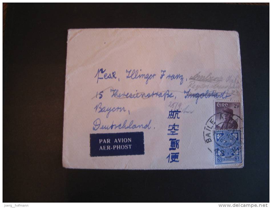 Ireland Irland Cover Luftpost Par Avion Aer Phost To Germany Dublin - Amberg Bavaria 22.9.1957 - Cartas & Documentos