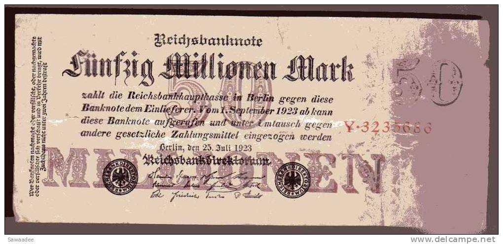 BILLET ALLEMAGNE - REPUBLIQUE DE WEIMAR - P.98a - 23/07/1923 - 50 MILLION DE MARK - 50 Miljoen Mark