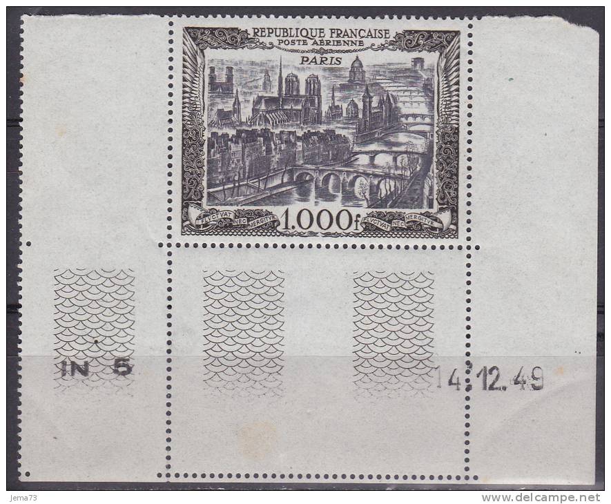 N° 29 Vuer De Paris 1000f Noir Et Brun Violacé Neuf En Coins Datés Du 12/12/49 Faire Offre - Poste Aérienne