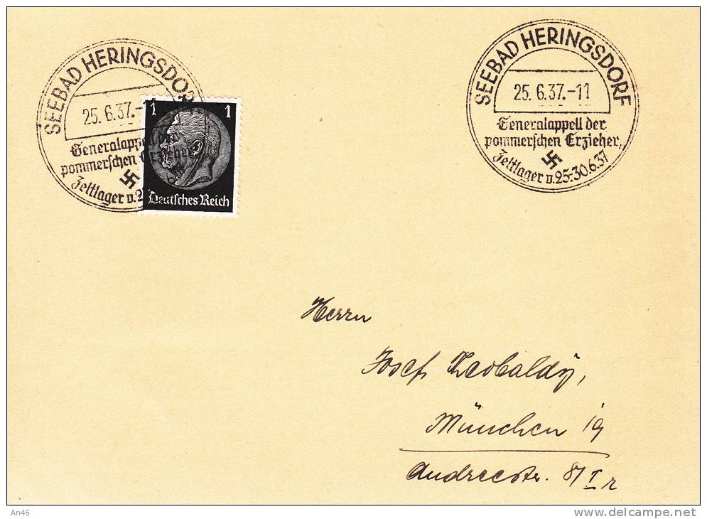 STORIA POSTALE-CARTOLINA POSTALE POSTKARTE DEUTSCHLAND SEEBAD HERINGSDORF 1937 GERMANIA DEUTSCHE POST 1 DEUTSCHES REICH - Poste