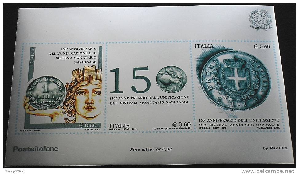 ITALIA ITALY REPUBBLICA 2012 LIRA ITALIANA Lamina Argento ** Italian Lira Silver Sheet MNH - 2011-20:  Nuovi