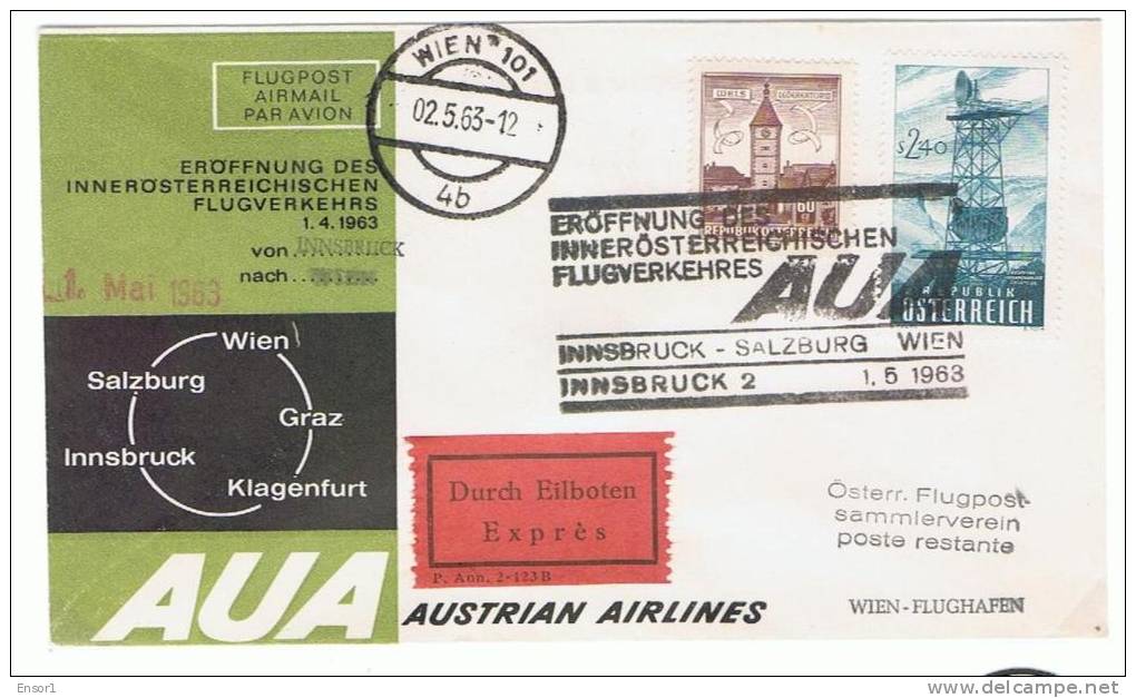 Oostenrijk AUA  Erstflug 1963 - Innsbruck - Wenen - Premiers Vols