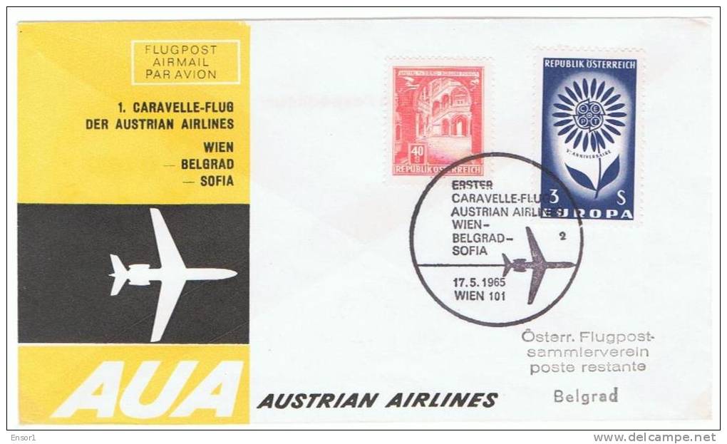 Oostenrijk AUA  Erstflug 1965 - Caravelle - Wenen - Belgrado - Premiers Vols