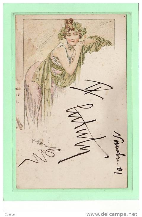 ILLUSTRATEUR / ALPHONSE MUCHA / SERIE DESSINS DE MENUS / N° 55 FEMME APPUYEE - Mucha, Alphonse