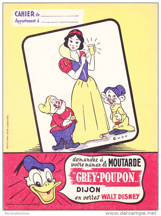 PROTEGE CAHIER @ MOUTARDE GREY POUPON DIJON @ Années 50 - Walt Disney Blanche Neige Prof Simplet Et Donald - Mosterd