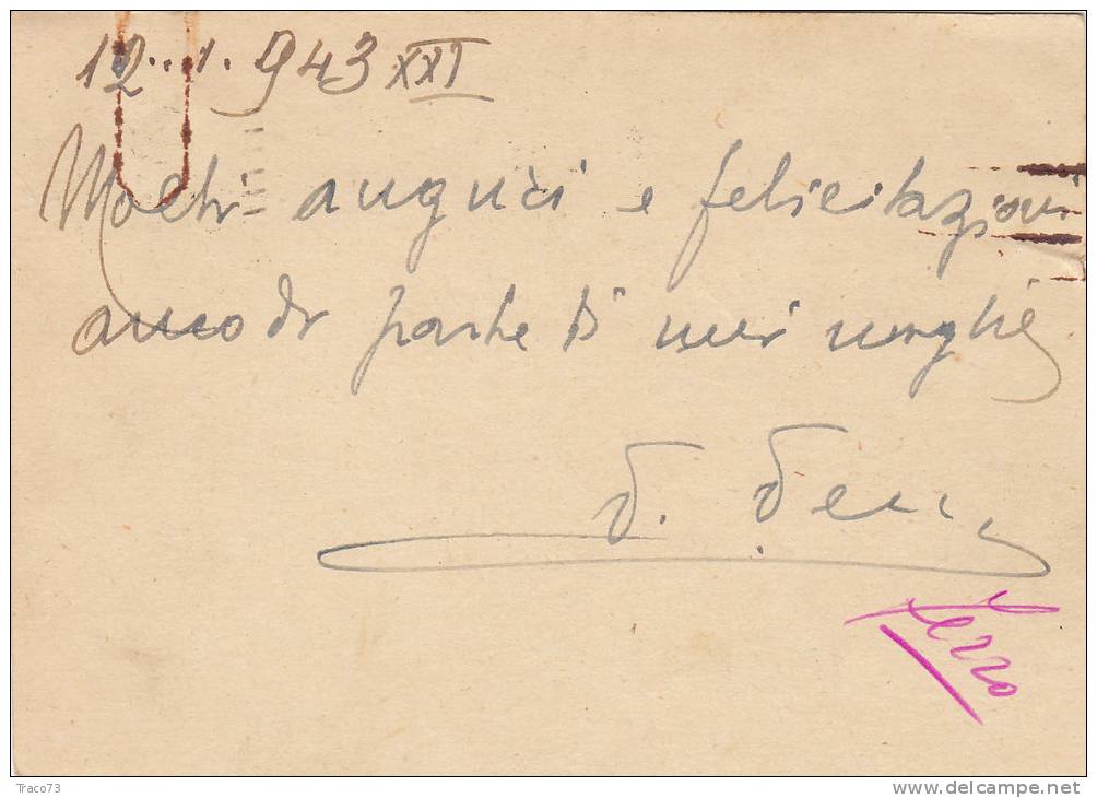 PALERMO / Città - Card_ Cartolina Pubblicitaria  1943  " Dr. FRANZ  FERRO " - Cent. 15 - Publicité