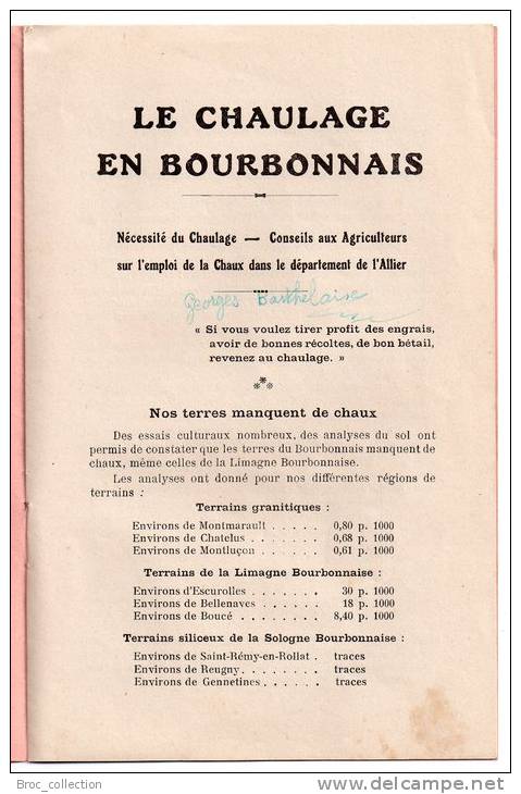 Le Chaulage En Bourbonnais, Lucien Bidet Et Jean Gaget, Monttluçon, 1928, Office Agricole Départemental De L'Allier - Bourbonnais